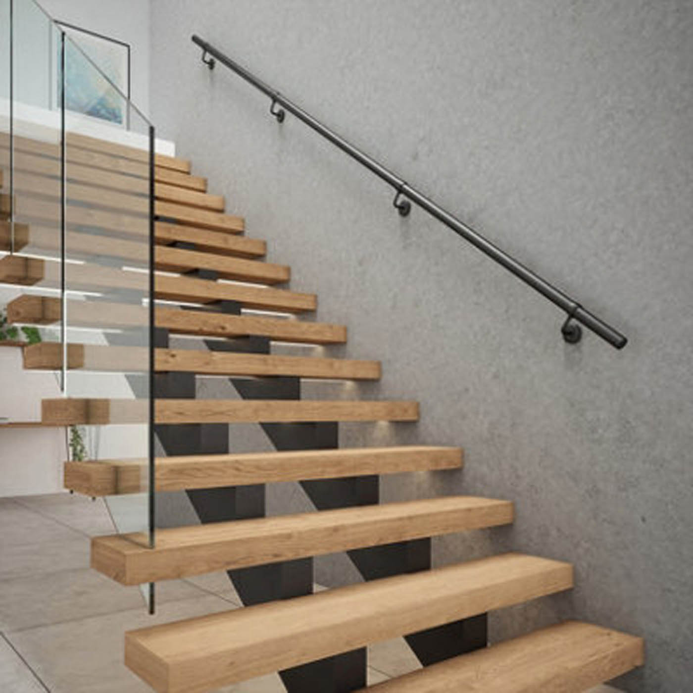 Rothley Stair Handrail Kit Internal Matt Black Steel Rounded Modern 3.6M - Image 1
