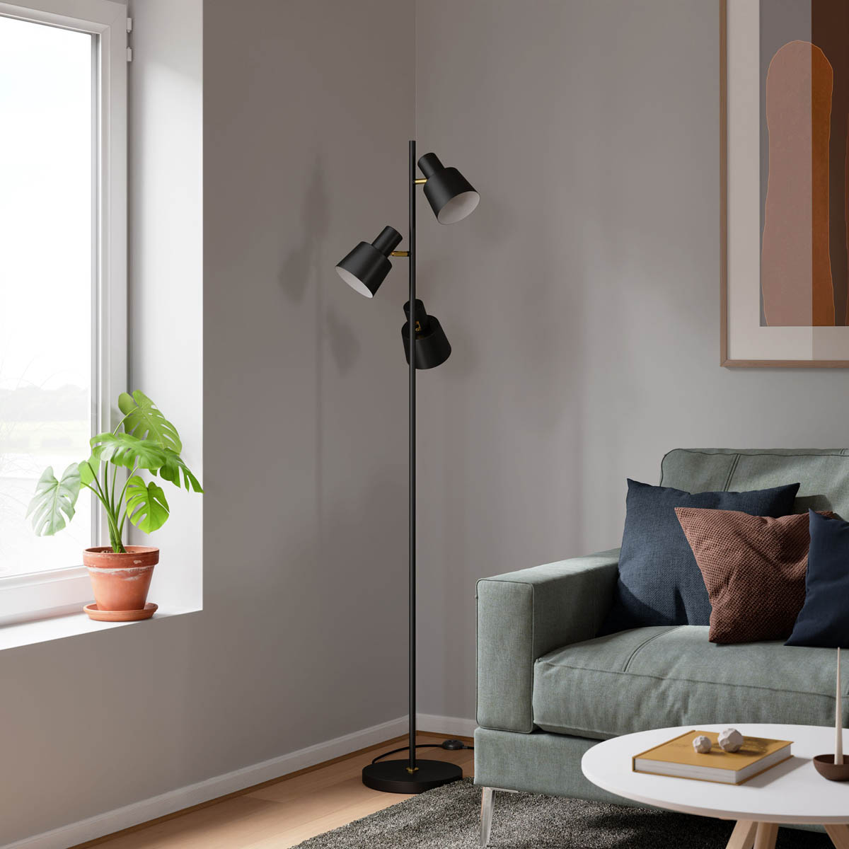 Floor Lamp 3 Way Matt Black Metal E14 Freestanding Living Room Bedroom Indoor - Image 4