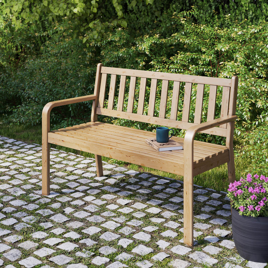 Garden Bench 2 Seater Natural Wooden Seating Furniture Outdoor Patio Balcony - Image 1