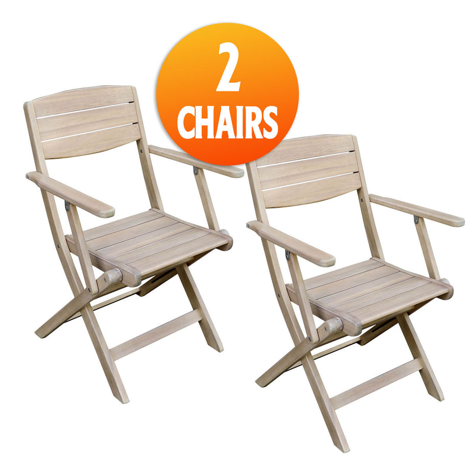 GoodHome Riveo Natural Wooden Foldable Armchair, Pack of 2 - Image 1