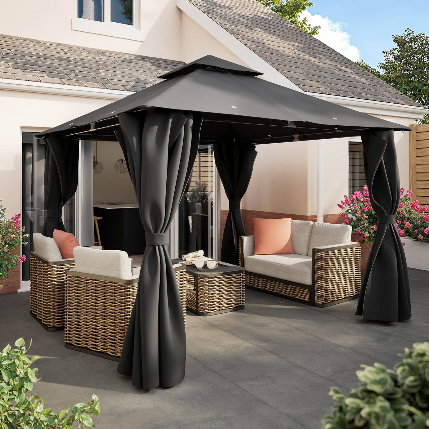 GoodHome Square Gazebo Tent Thar Grey (H) 2.8m (W) 3m - Image 2