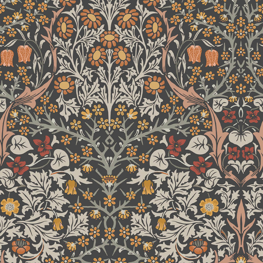 William Morris Wallpaper Charcoal Burnt Orange Blackthorn Smooth 5.2m² - Image 3