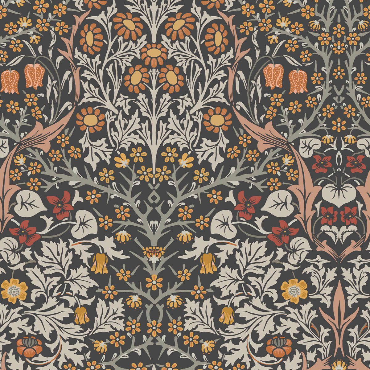 William Morris Wallpaper Charcoal Burnt Orange Blackthorn Smooth 5.2m² - Image 3