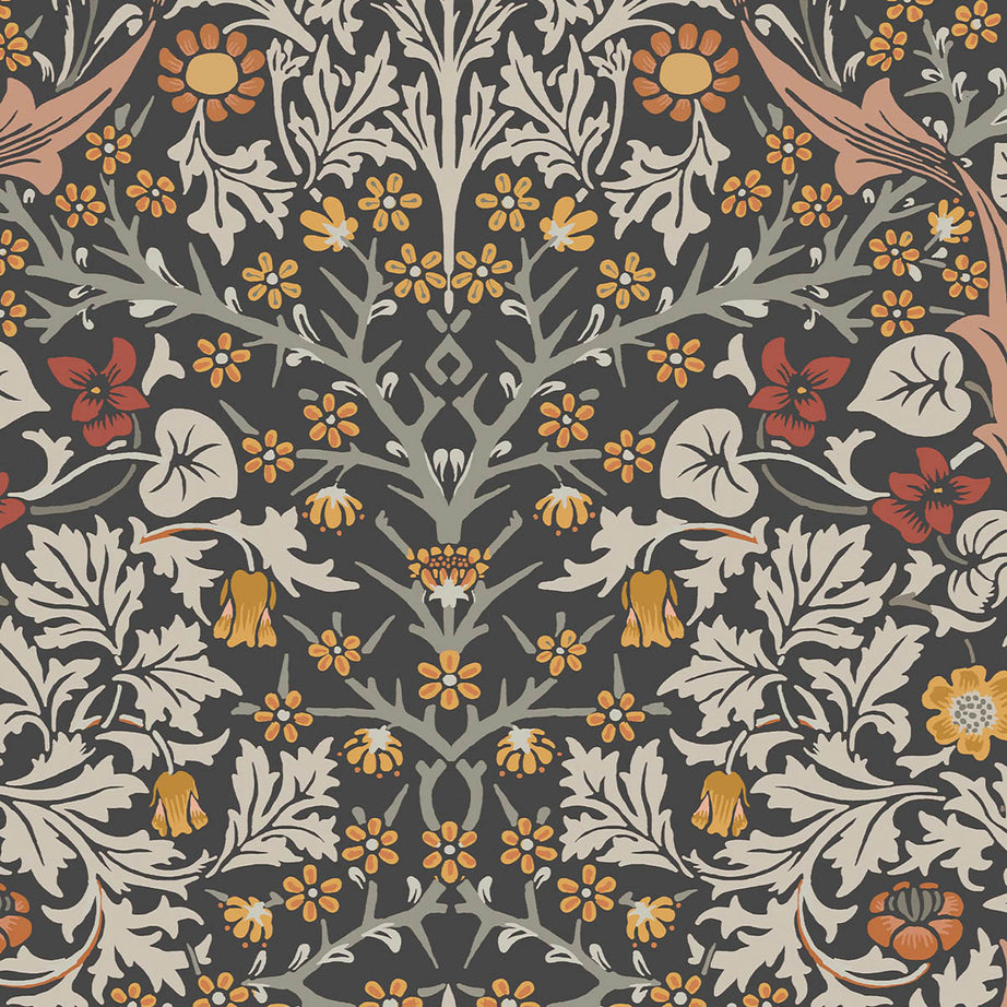 William Morris Wallpaper Charcoal Burnt Orange Blackthorn Smooth 5.2m² - Image 5
