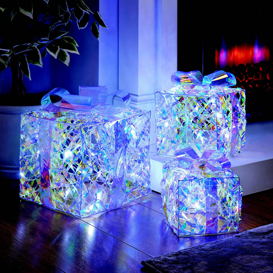 LED Christmas Parcels Silhouette Lighted Ice White Festive Decoration Set Of 3 - Image 1