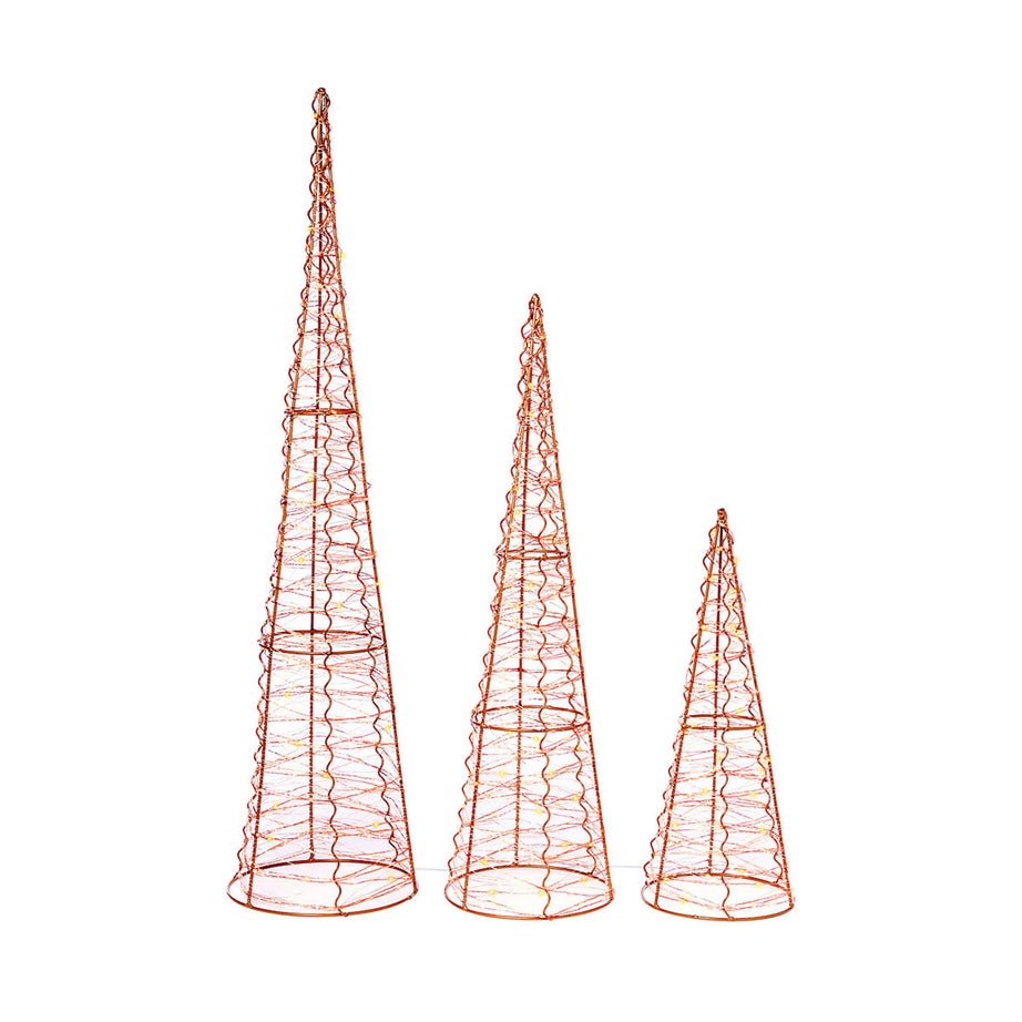 Christmas Decoration Illuminated Rose Gold Cones LED Freestanding Set of 3 80cm - Image 1