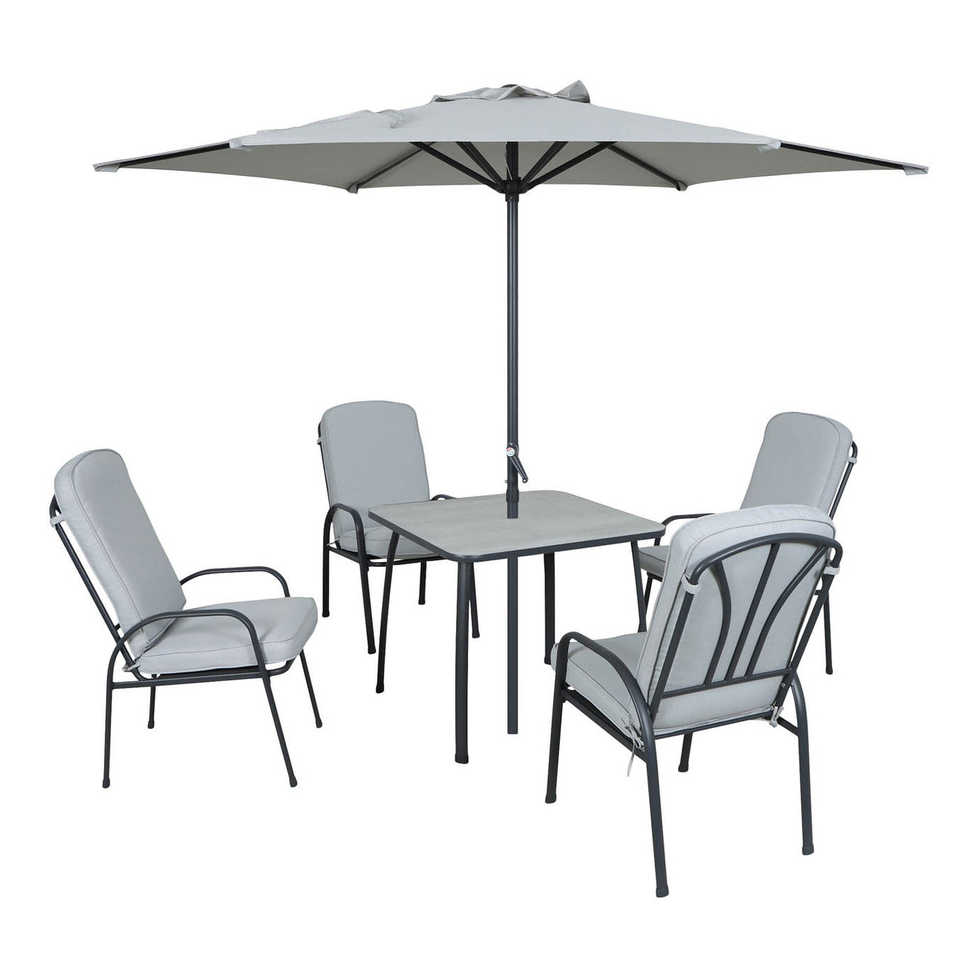 Garden Furniture Dining Set 4 Seater Grey Metal Table Chairs Parasol Outdoor - Image 1