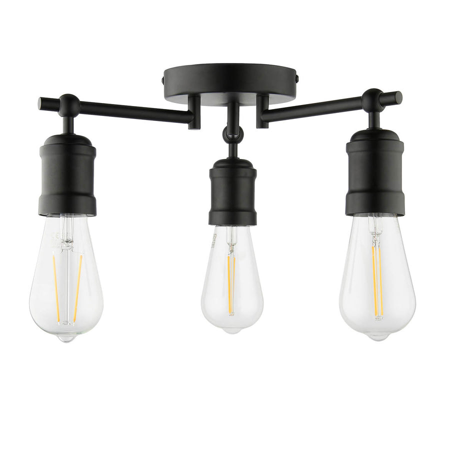 LED Ceiling Light Bathroom 3 Way Matt Steel Black E27 Dimmable Indoor IP44 - Image 1