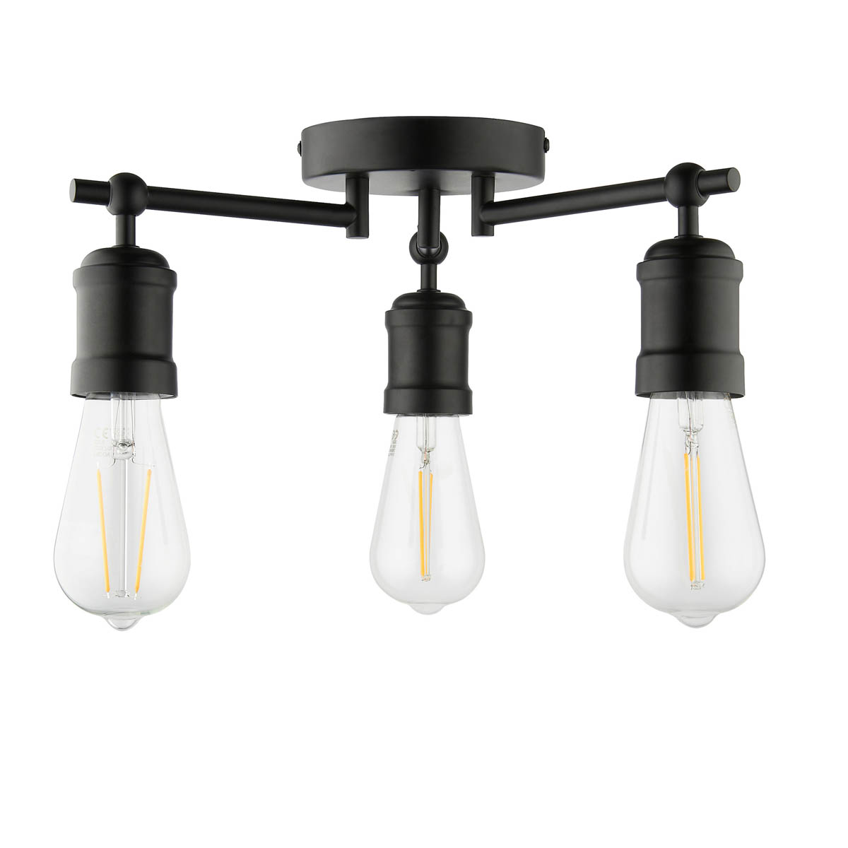 LED Ceiling Light Bathroom 3 Way Matt Steel Black E27 Dimmable Indoor IP44 - Image 1