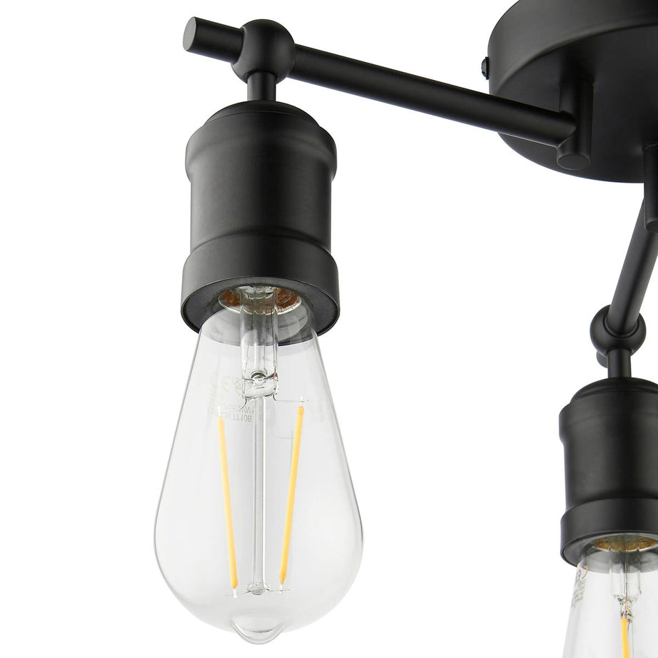 LED Ceiling Light Bathroom 3 Way Matt Steel Black E27 Dimmable Indoor IP44 - Image 5