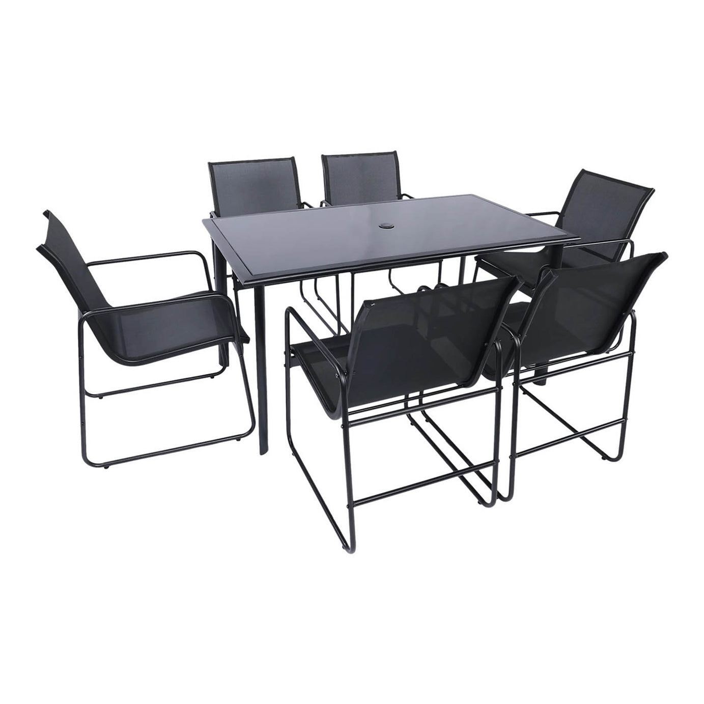 GoodHome Krista Dining Set Black Metal 6 Seater Garden Patio Furniture - Image 1