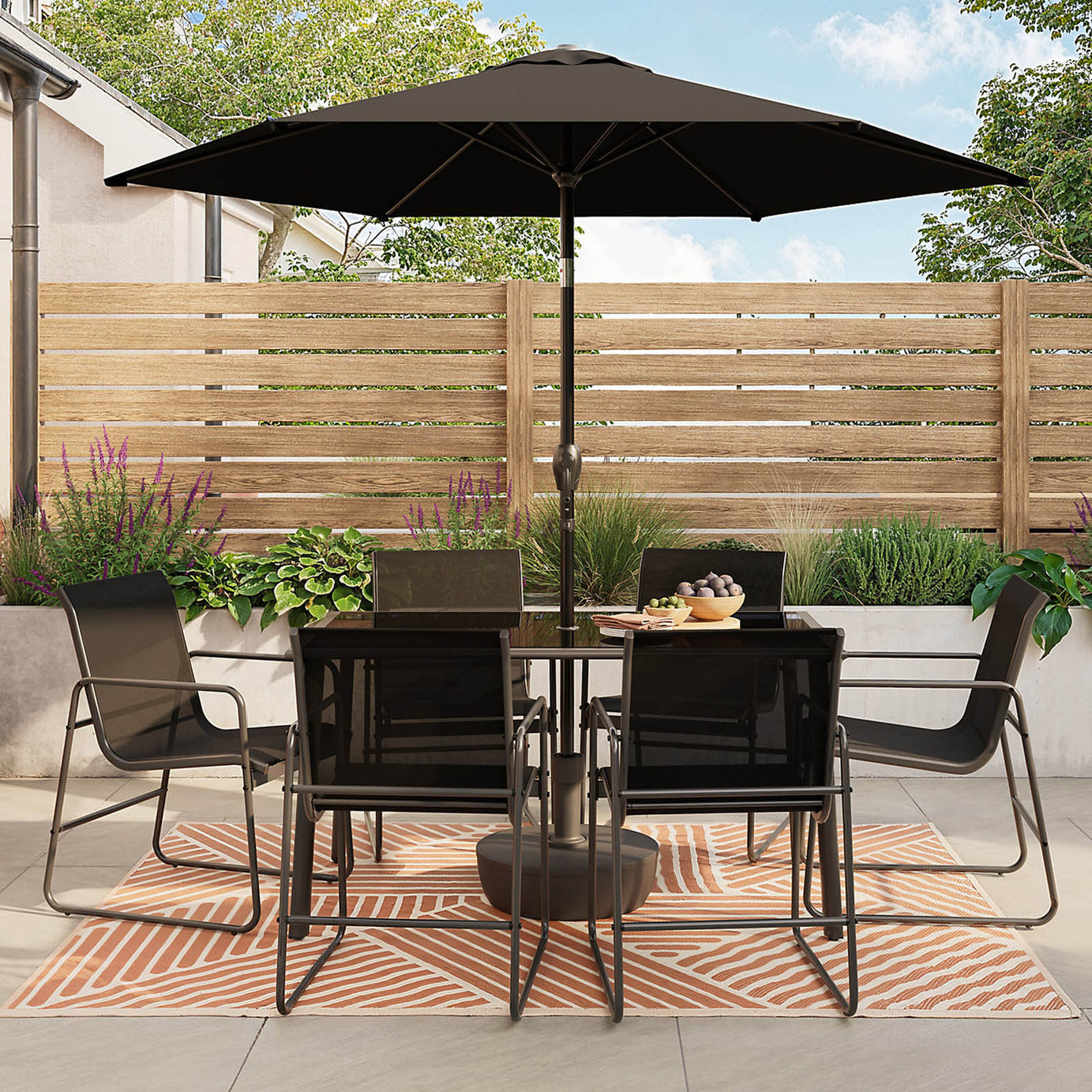 GoodHome Krista 6 Seater Dining Set Black Metal Garden Patio Furniture - Image 7