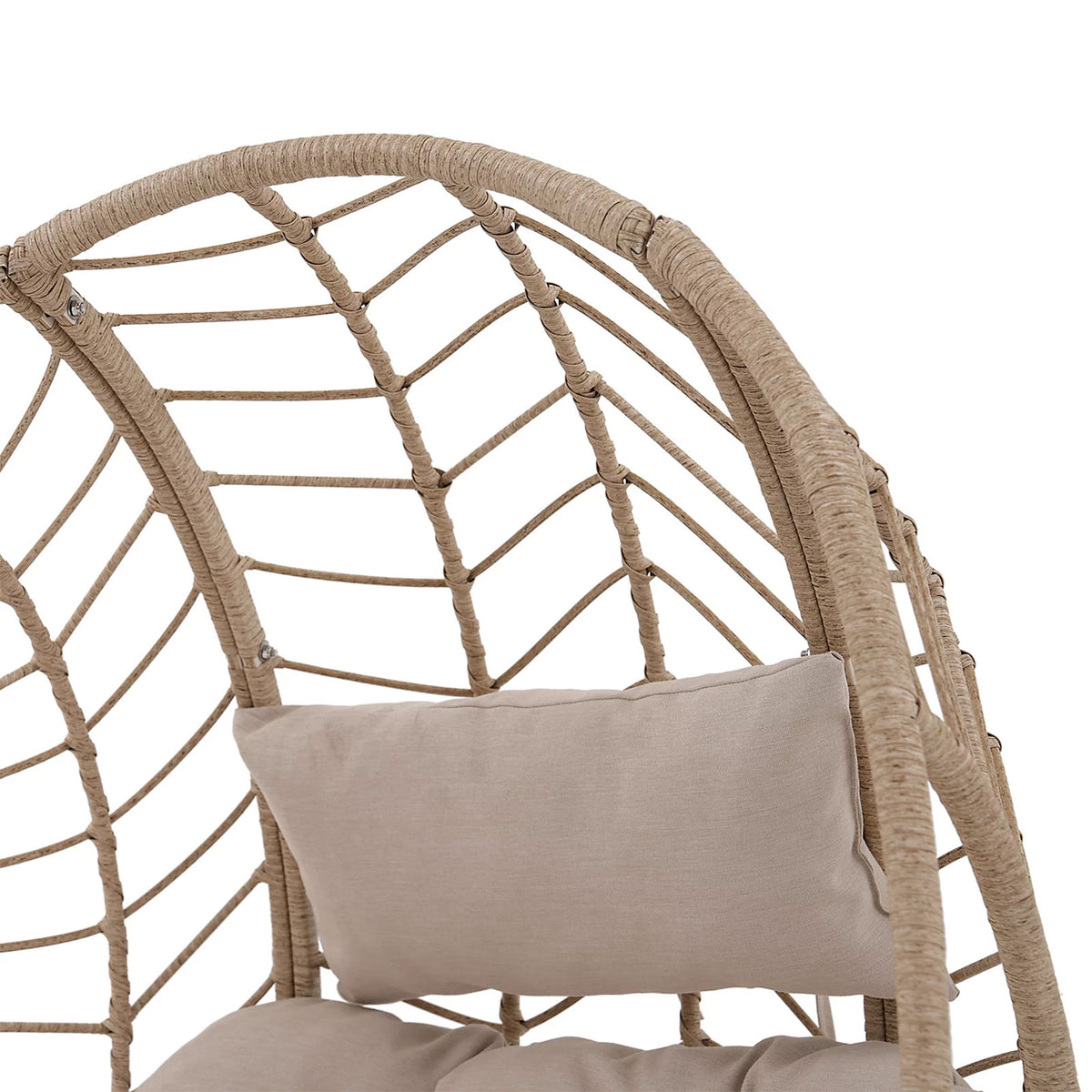 GoodHome Omalos Hanging Egg Chair Beige Rattan Effect Garden Seat - Image 4