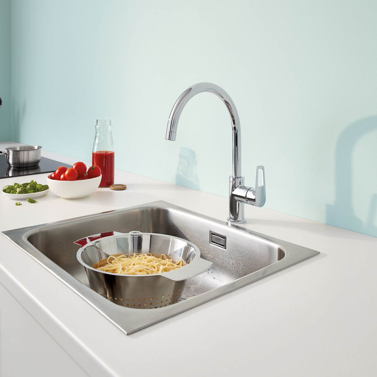 Grohe Kitchen Mixer Tap Side Lever Swivel Brass Chrome Plated Contemporary - Image 2