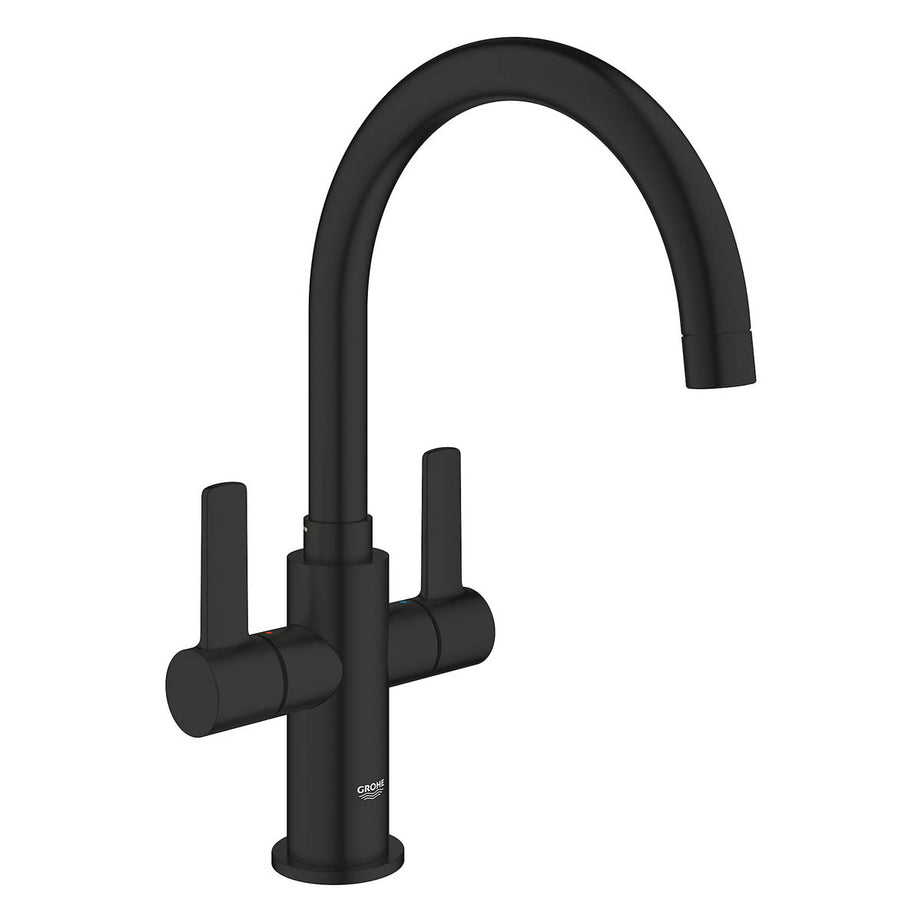 Grohe Kitchen Tap Mixer Matt Black Dual Lever Swivel Spout Contemporary Faucet - Image 1