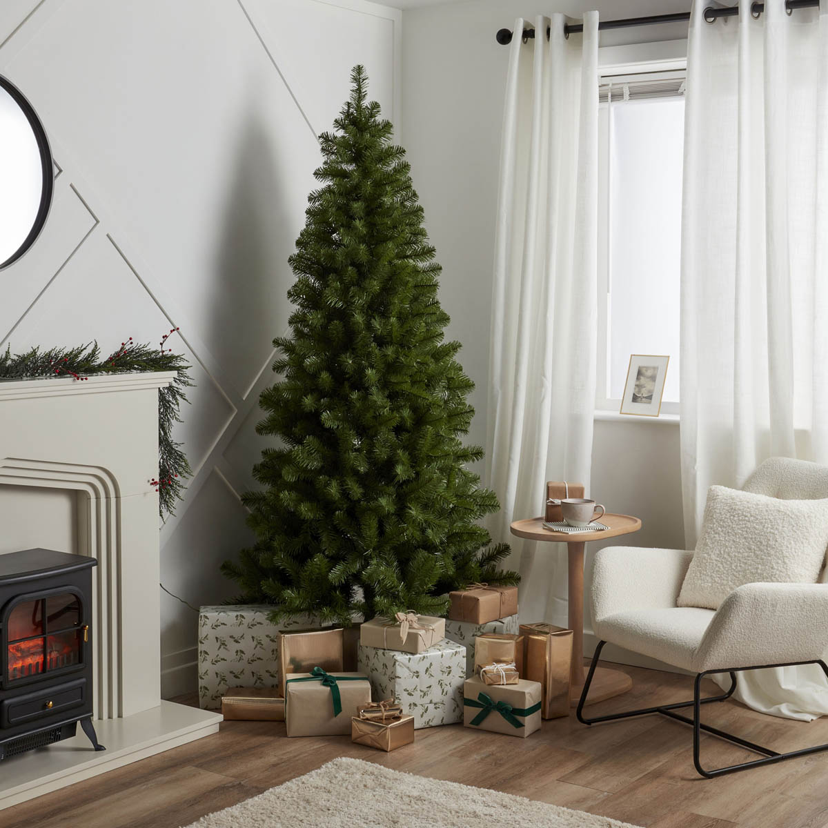 Christmas Tree 6ft Pre-Lit Green Artificial LED 200 Multicolour Hinged Indoor - Image 2
