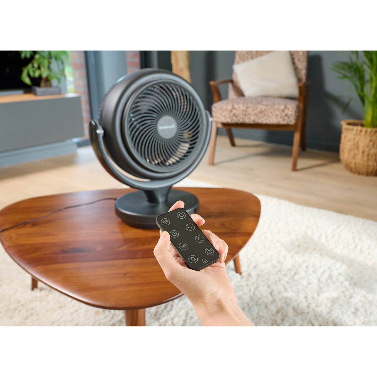 Table Desk Fan Black Remote Controlled Oscillates Tilts 12h Timer Compact 8in - Image 4