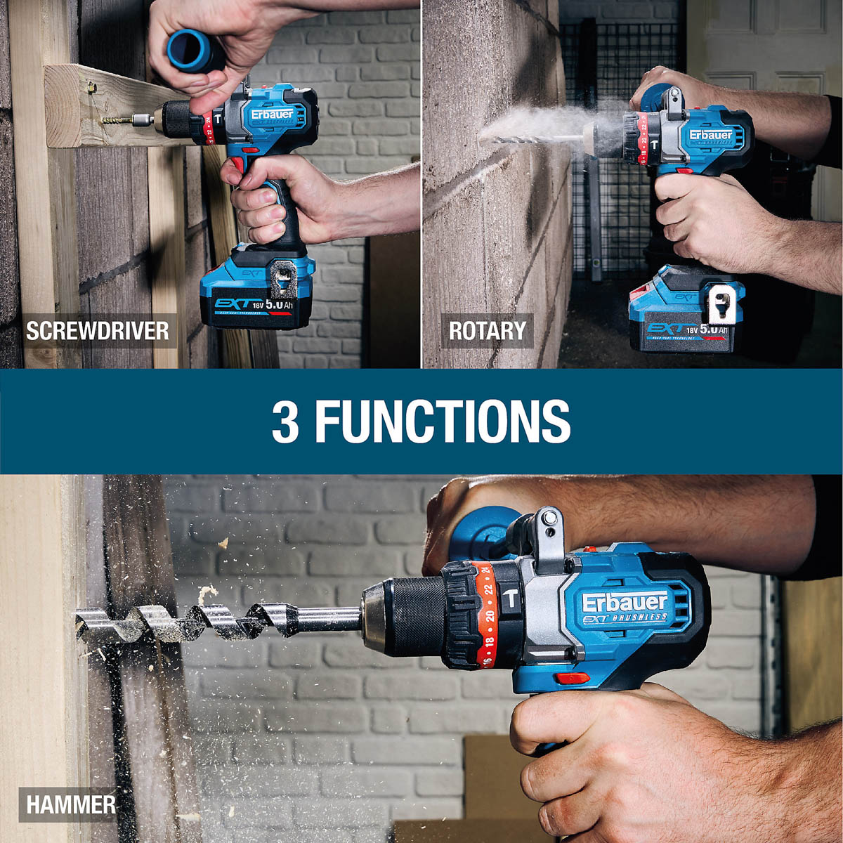 Erbauer Combi Drill ERI1107COM Cordless 18V EXT Keep Cool LED Light Body Only - Image 5