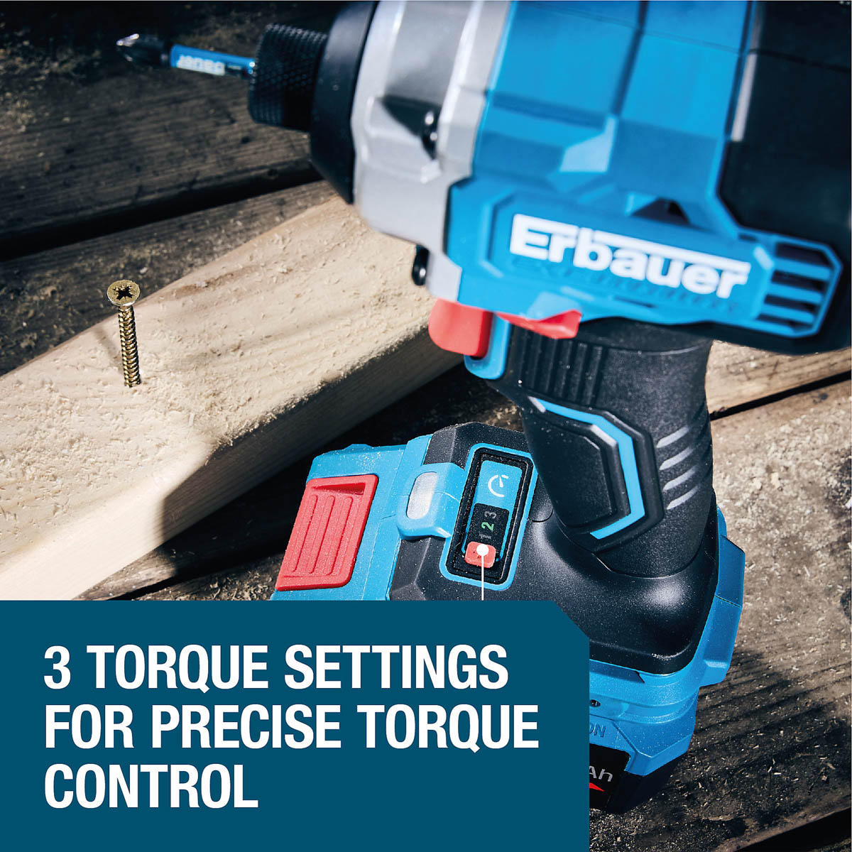 Erbauer Combi Drill Impact Driver Set 18V 2x4Ah Li-ion ERI1092COM/ERI1093IPD - Image 9