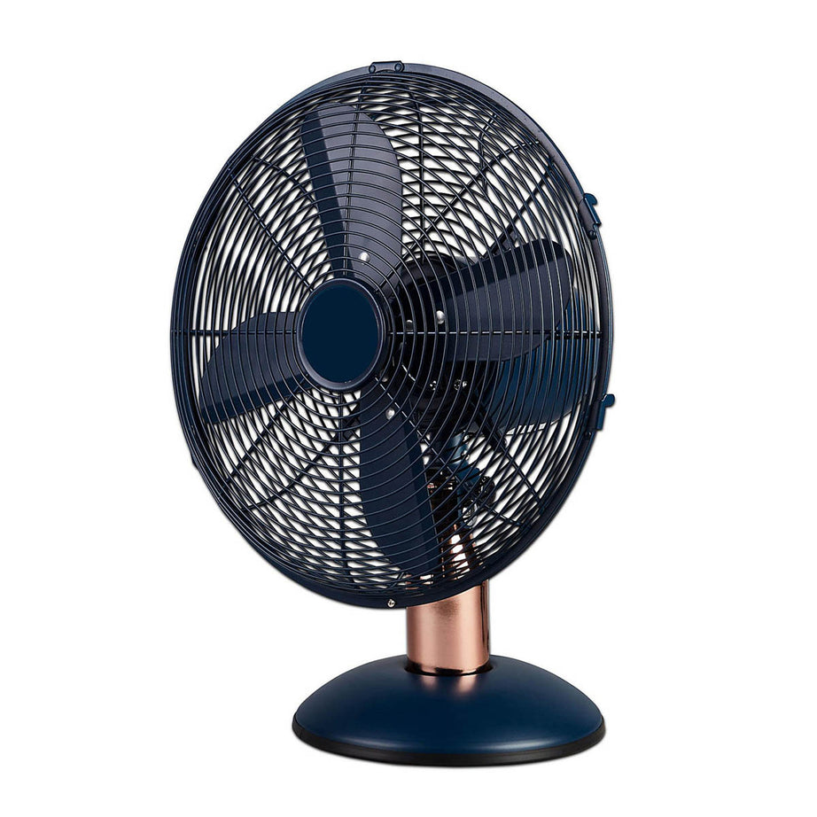 Tower Desk Fan 12in Midnight Blue Rose Gold 3 Speeds Oscillating Durable 35W - Image 1