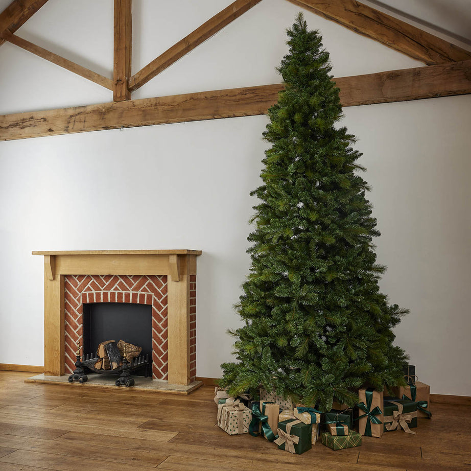 Artificial Christmas Tree 10ft Hinged Full Green Natural Effect Metal Stand - Image 1