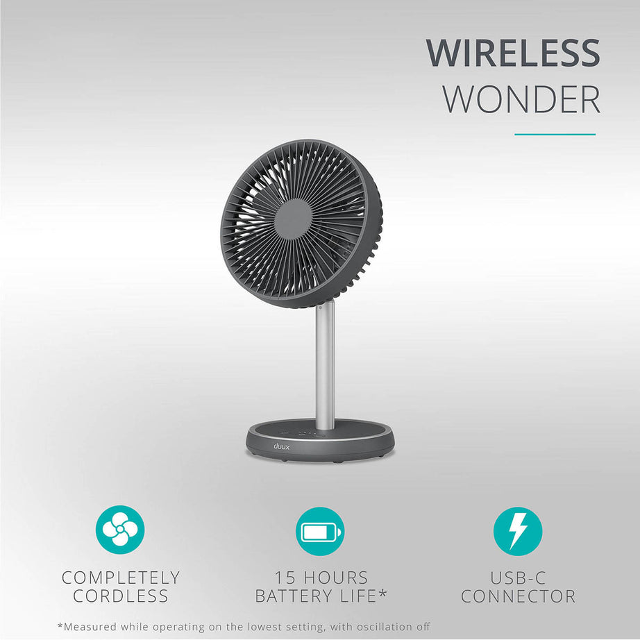 Cordless Table Fan 8" Quiet 4 Speed Oscillating Tilting Adjustable Height - Image 1