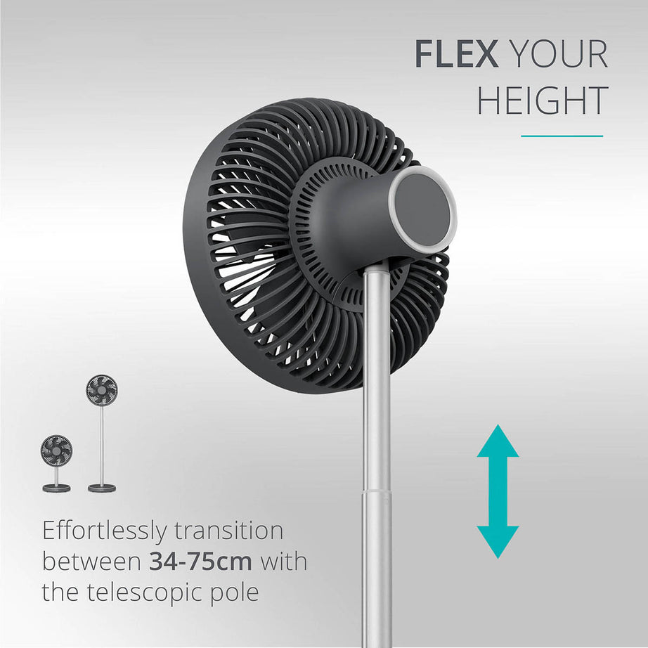 Duux Desk Fan 8" Charcoal Quiet 4 Speed Oscillating Tilting Adjustable Height - Image 5
