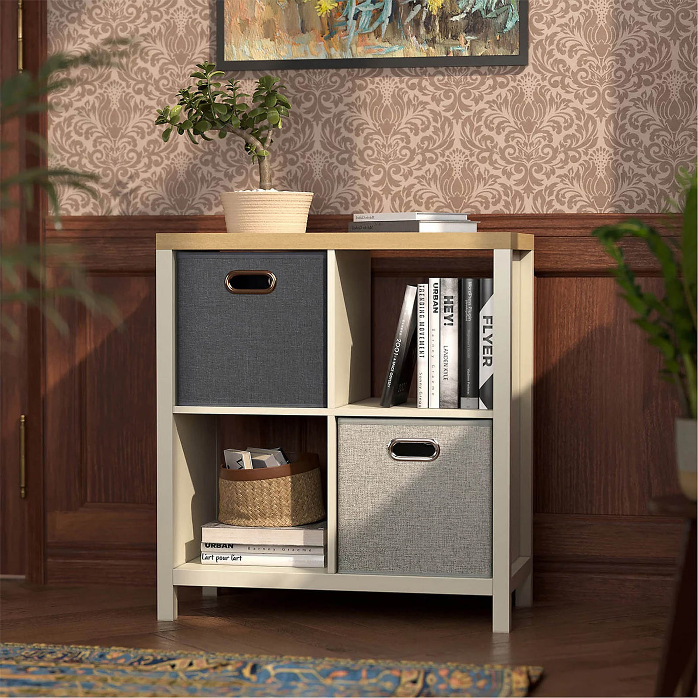 Oak Effect Cube Shelving Unit 4 Shelf Freestanding Storage Unit - Image 6