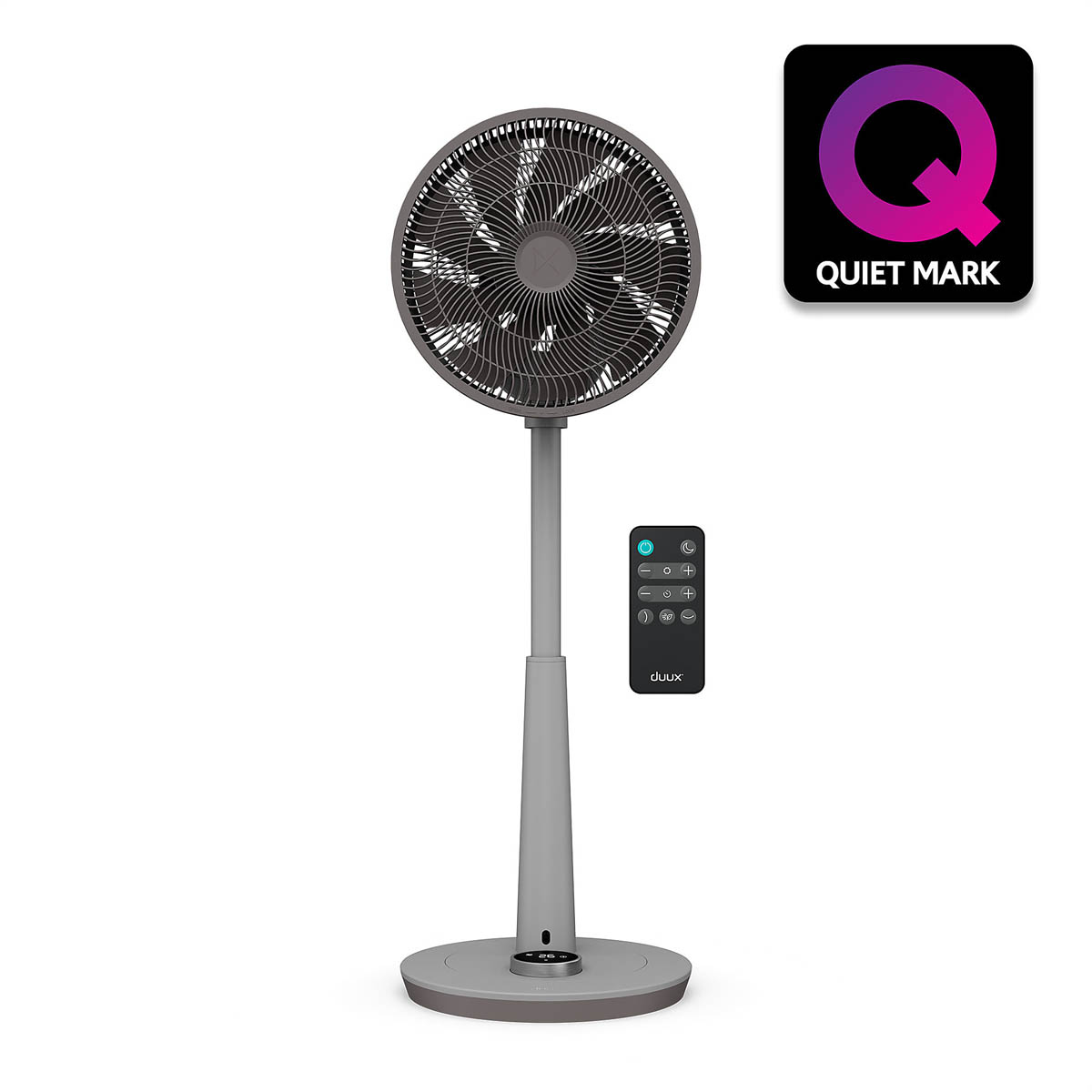 Duux Pedestal Fan Whisper 2 Quiet Mark Grey Oscillating Tilt 12" Remote Control - Image 1