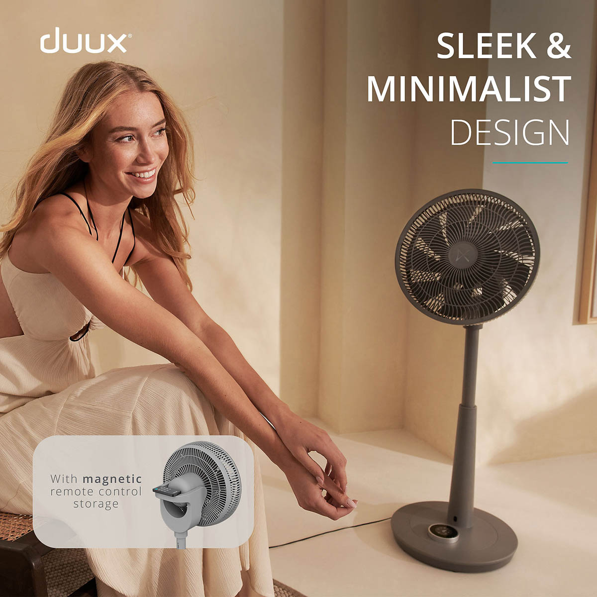 Duux Pedestal Fan Whisper 2 Quiet Mark Grey Oscillating Tilt 12" Remote Control - Image 8