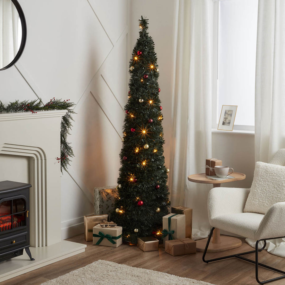 6ft Slim Trevalli Warm white LED Pre-lit Artificial Christmas tree - Green - Image 5