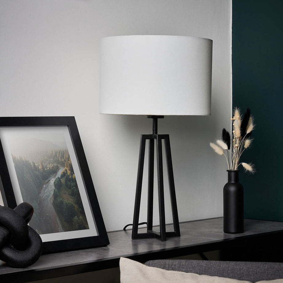 Inlight Table Lamp Natural Round Drum Matt Black Frame Modern Minimalist - Image 4