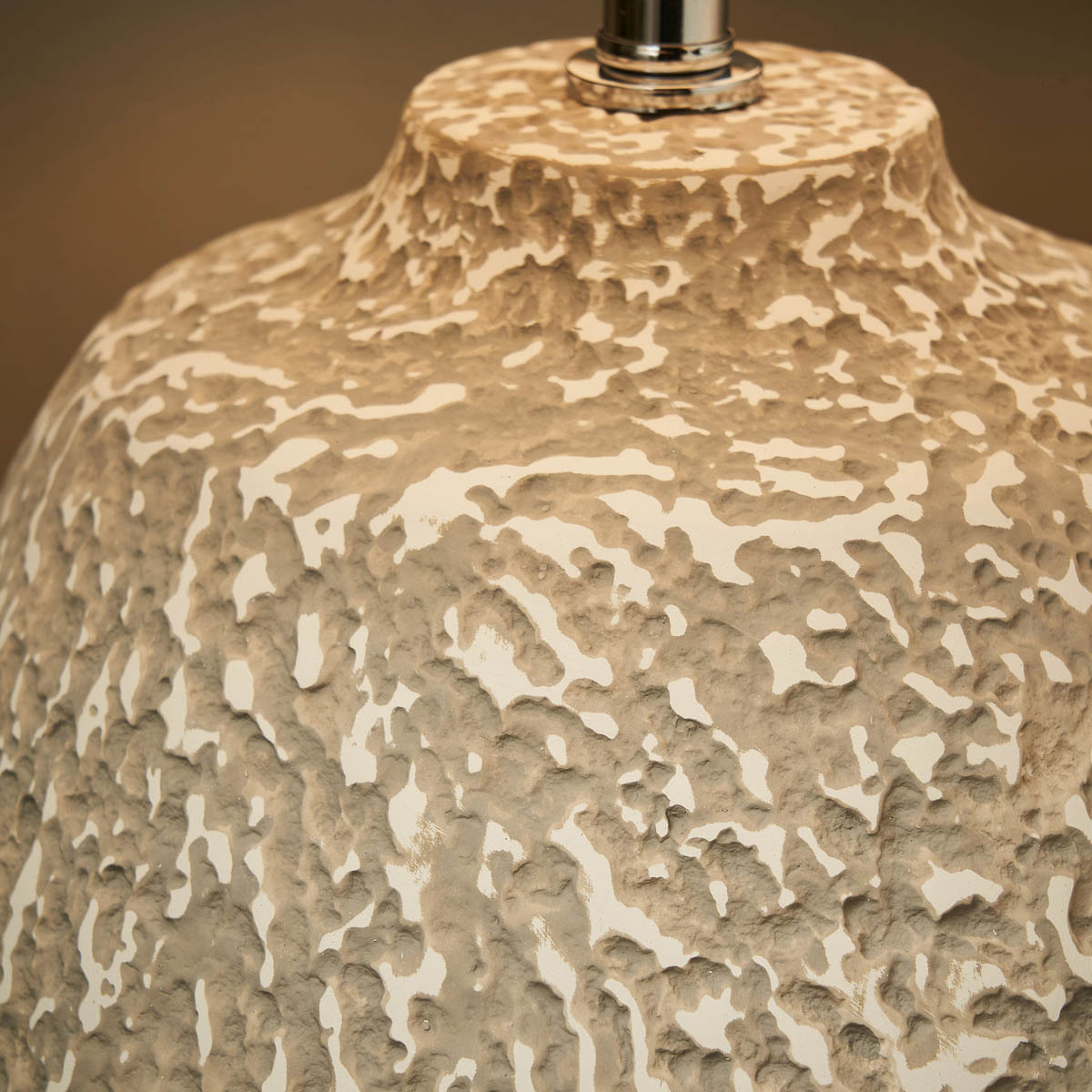 Table Lamp Round Ceramic Sandy Matt Natural Fabric Contemporary (H)40 (Dia)29cm - Image 4