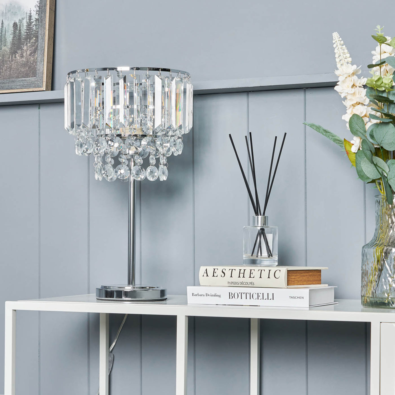 Inlight Table Lamp Tiered Glass Crystal Round Polished Chrome Effect (H)44cm - Image 4
