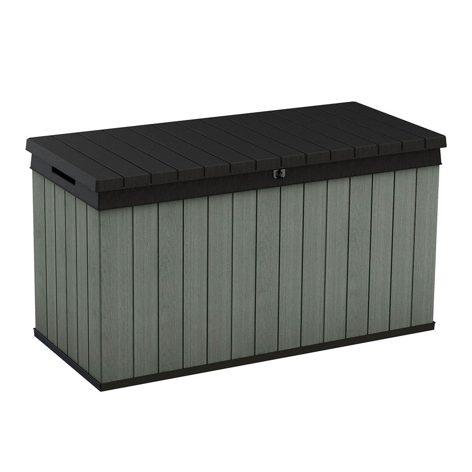 Keter Garden Storage Box Darwin Plastic Green Wood Effect 570L 142.5x65.3cm - Image 1
