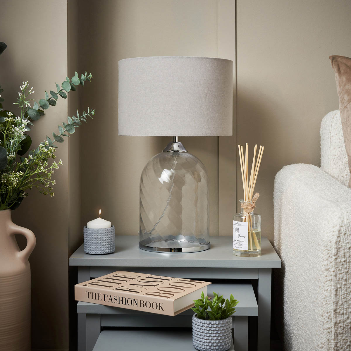 Inlight Table Lamp Clear Ribbed Glass Base Grey Shade Round Modern (Dia)280 mm - Image 4