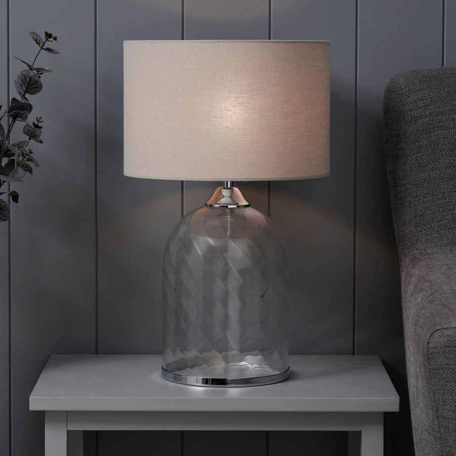 Inlight Table Lamp Clear Ribbed Glass Base Grey Shade Round Modern (Dia)280 mm - Image 6
