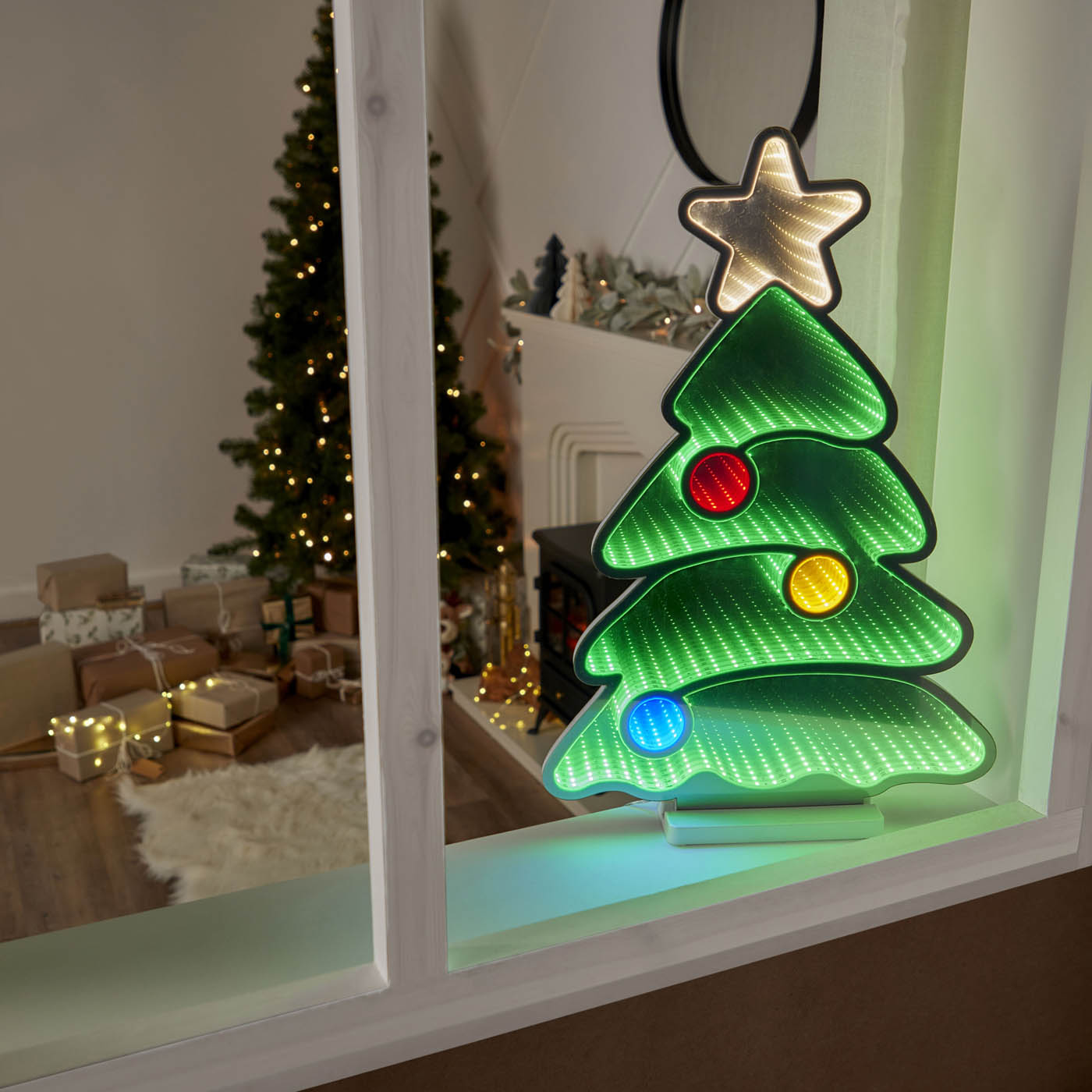 Christmas Tree Silhouette 246 LED Lights Multicolour Indoor Timer (H) 600mm - Image 1