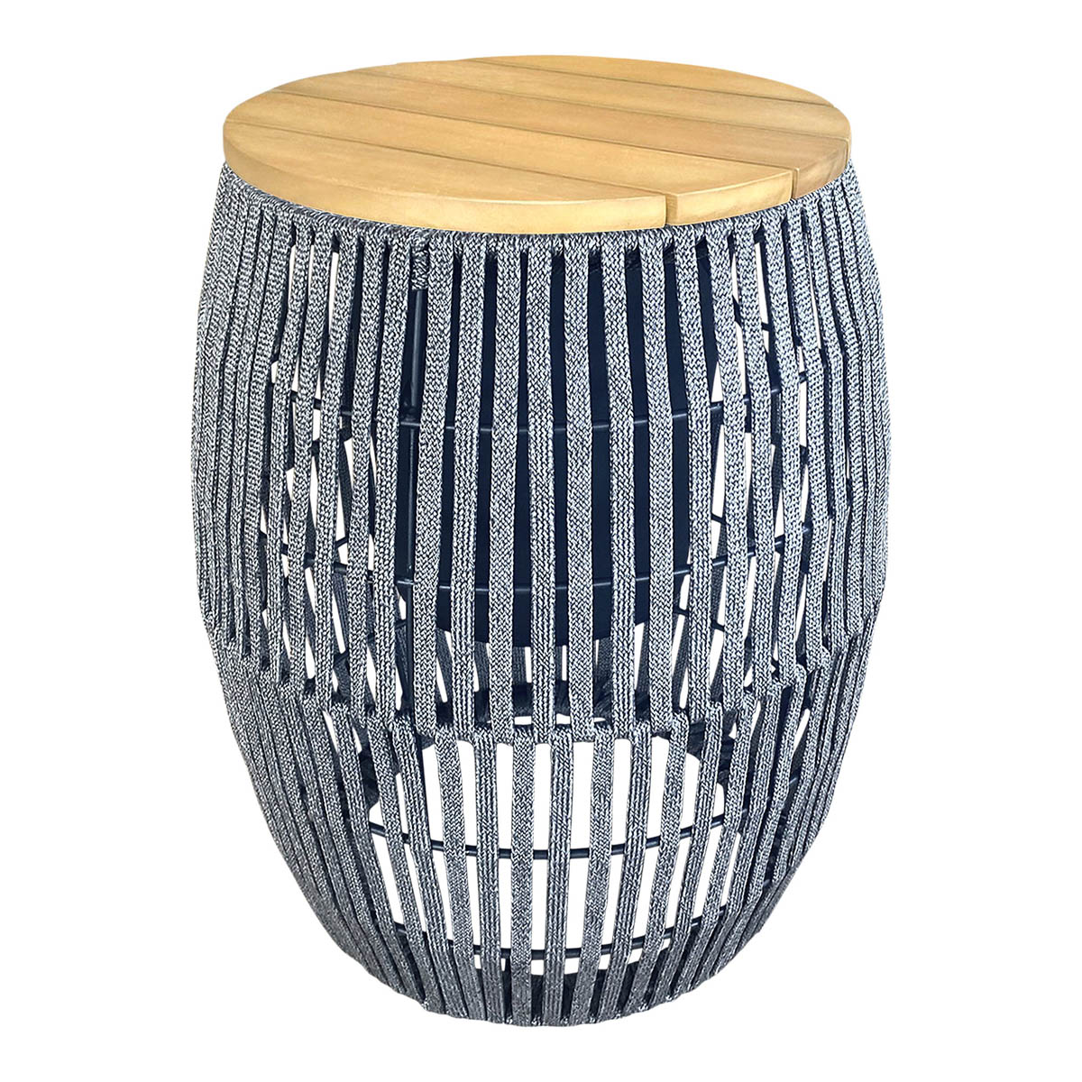 Outdoor Side Table Round Dark Grey Wood Steel Rope Rust Resistant Modern - Image 1