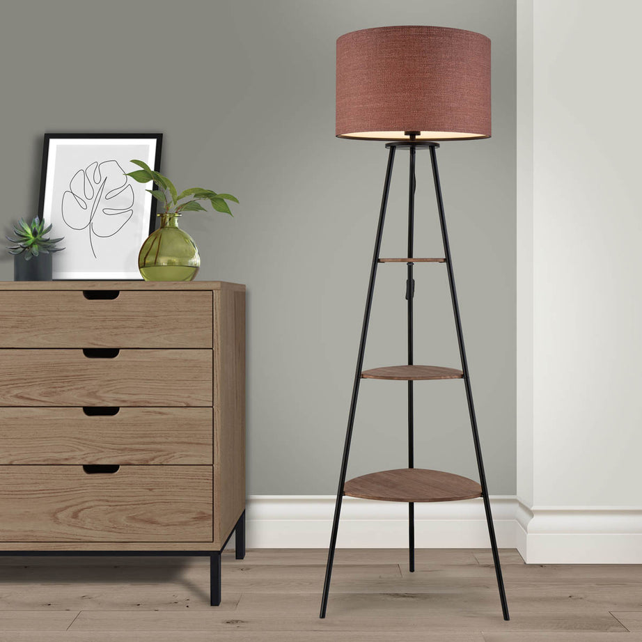 Aspen Floor Lamp With Shelves Matt Terracotta Living Room Bedroom - Image 1