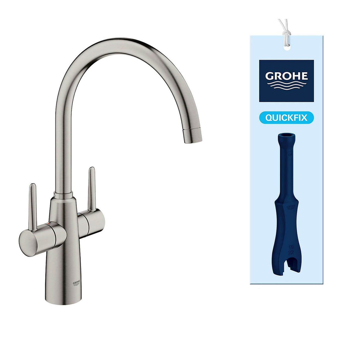 Grohe Ambi Kitchen Tap Dual Lever Mixer Matt Supersteel Finish - Image 2