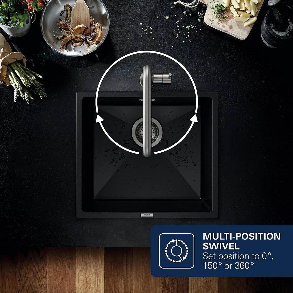 Grohe Ambi Kitchen Tap Dual Lever Mixer Matt Supersteel Finish - Image 5