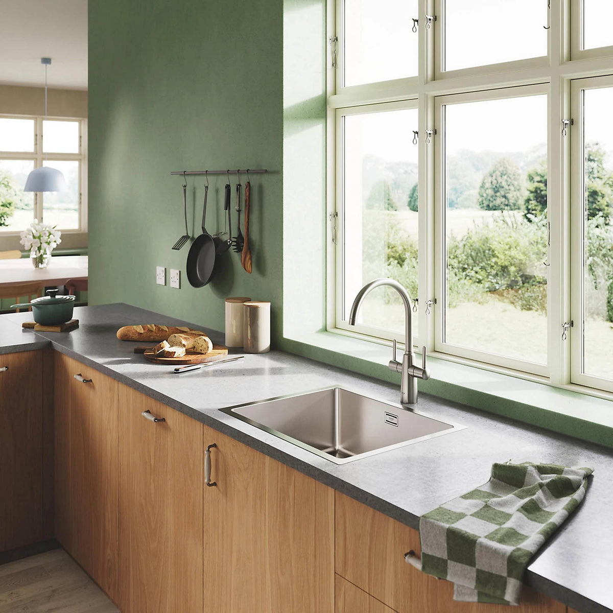 Grohe Ambi Kitchen Tap Dual Lever Mixer Matt Supersteel Finish - Image 8