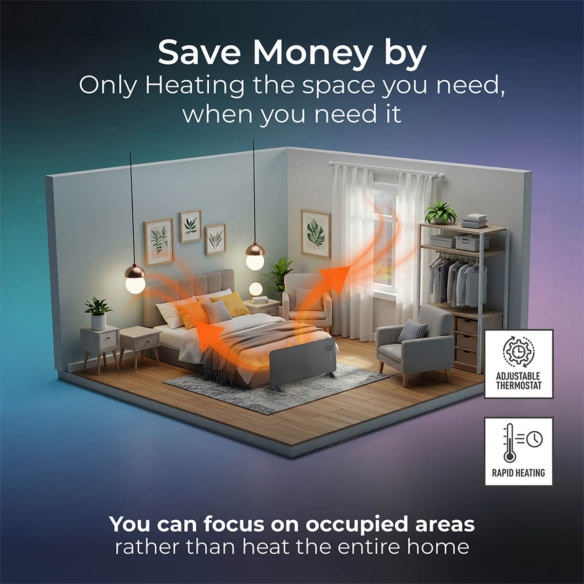 Masterplug Smart Panel Heater Electric 2kW Grey Glass Portable Thermostat Modern - Image 5