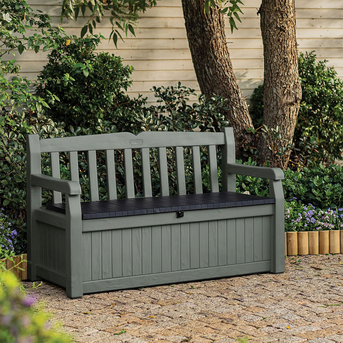 Keter Eden Garden Storage Bench Green Outdoor Seat Box Patio 265L Storage - Image 2