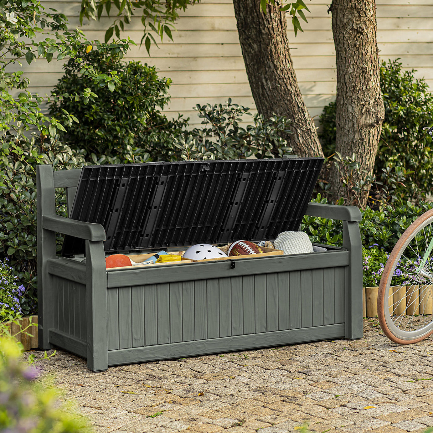 Keter Eden Garden Storage Bench Green Outdoor Seat Box Patio 265L Storage - Image 3