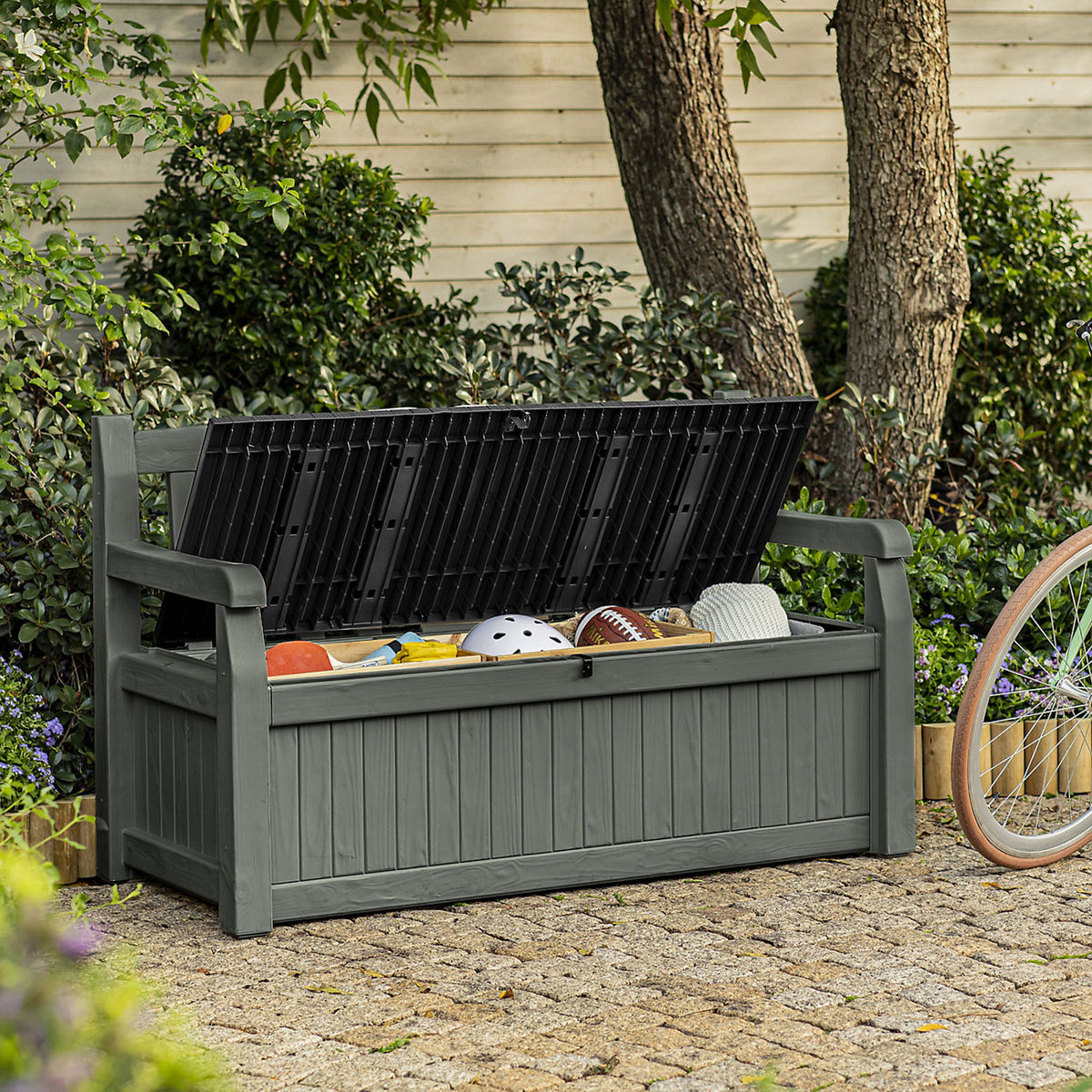Keter Eden Garden Storage Bench Green Outdoor Seat Box Patio 265L Storage - Image 3