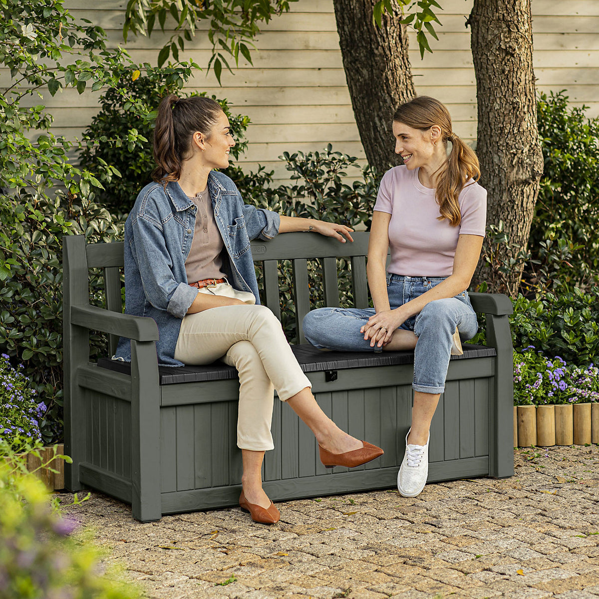 Keter Eden Garden Storage Bench Green Outdoor Seat Box Patio 265L Storage - Image 4