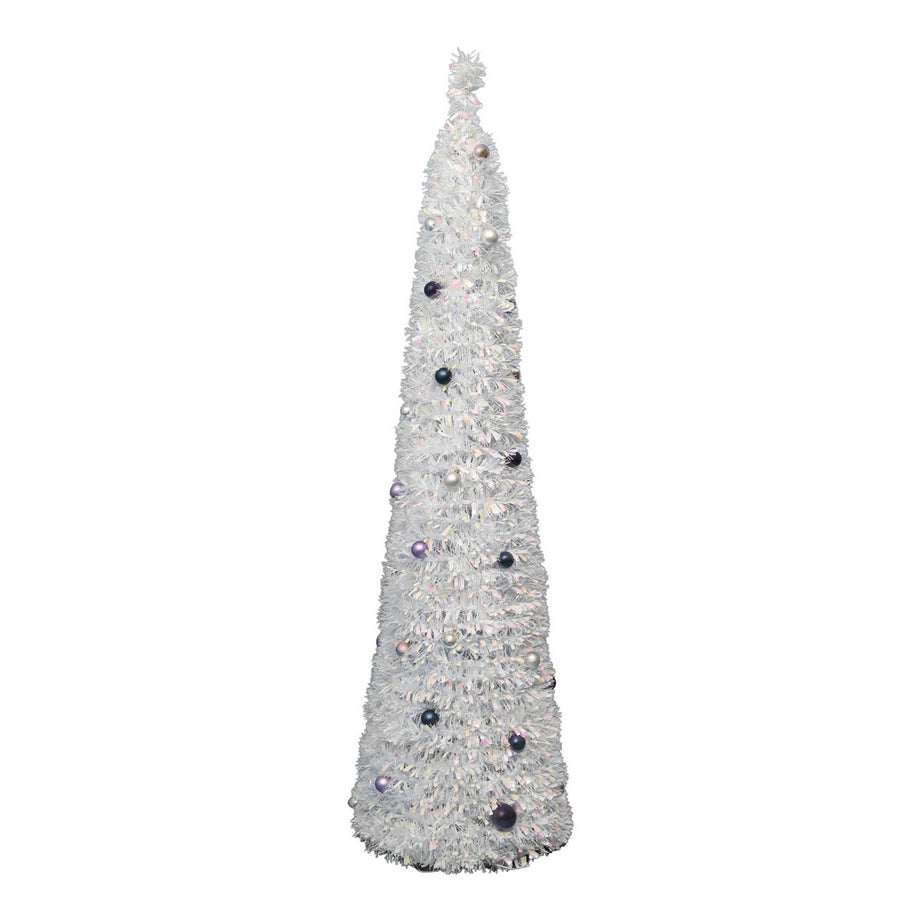 Christmas Tree 6ft White Slim Artificial LED Pre Lit 40 Warm White Timer Baubles - Image 5