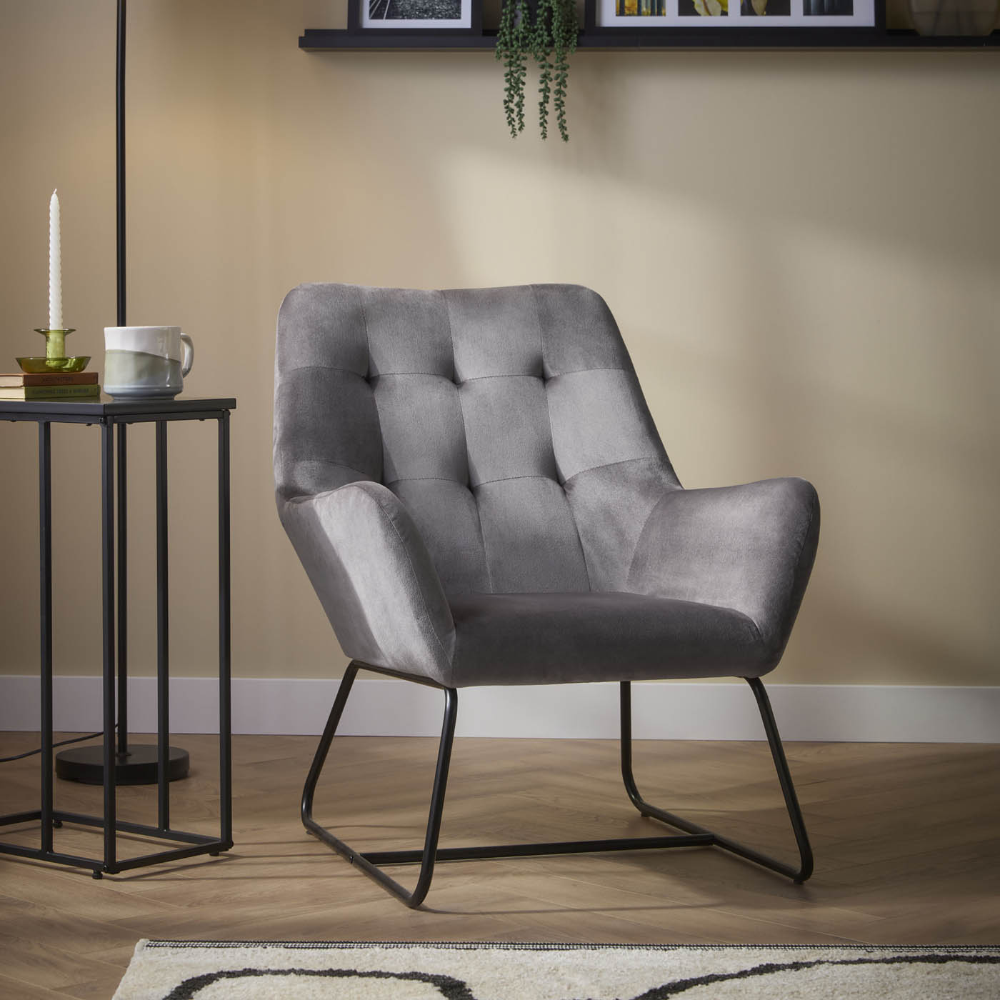Relaxer Chair Grey Velvet Effect Ergonomic Modern (H)800mm (W)650mm (D)815mm - Image 1